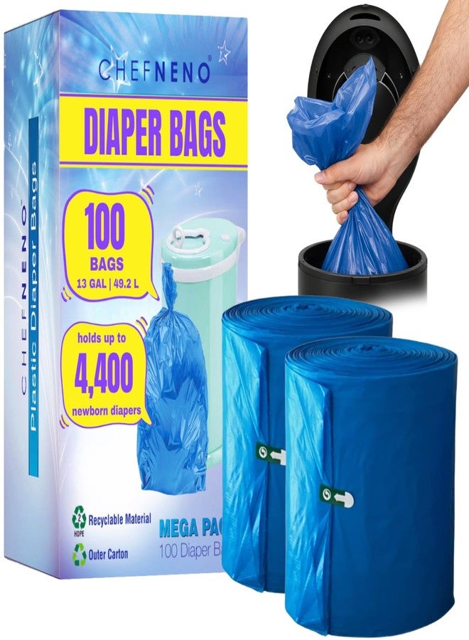 CHEFNENO Disposable Diaper Pail Refill Bags (100 Bags) Compatible with Ubbi Diaper Bag Pail 13 Gal Capacity Diaper Pail Bag Medium Kitchen Trash Bag Heavy Duty Recycled Large Garbage Bag (100 ct.) - Image 1