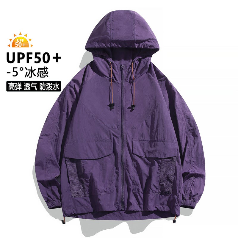 Cross-Border Air-Conditioned Clothing Long-Sleeved Workwear Labor Protection Duty Clothing Cooling Hooded Sun Protection Skin Clothing for Men and Women Factory Direct Sales New Purple