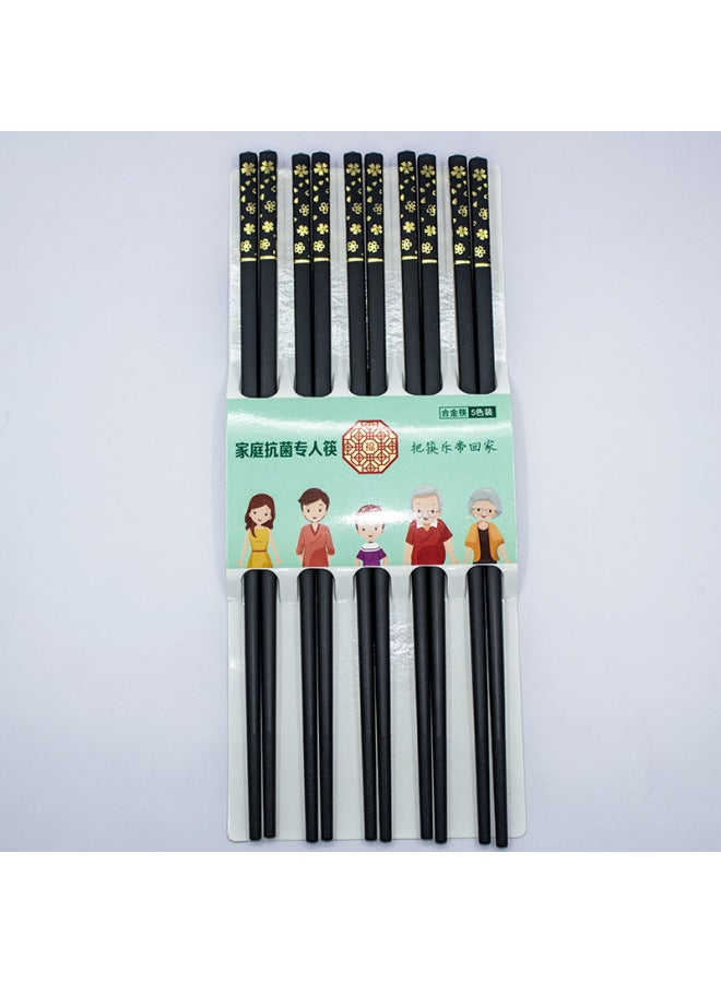 Factory Direct Supply New Gilding Cherry Blossom Japanese Style Alloy Chopsticks Household Non-mildew Non-slip Chopsticks Wholesale-Specifications:Ten Pairs Of Black Bronzing Cherry Blossom Chopsticks With Card Simple Packaging  - Image 1