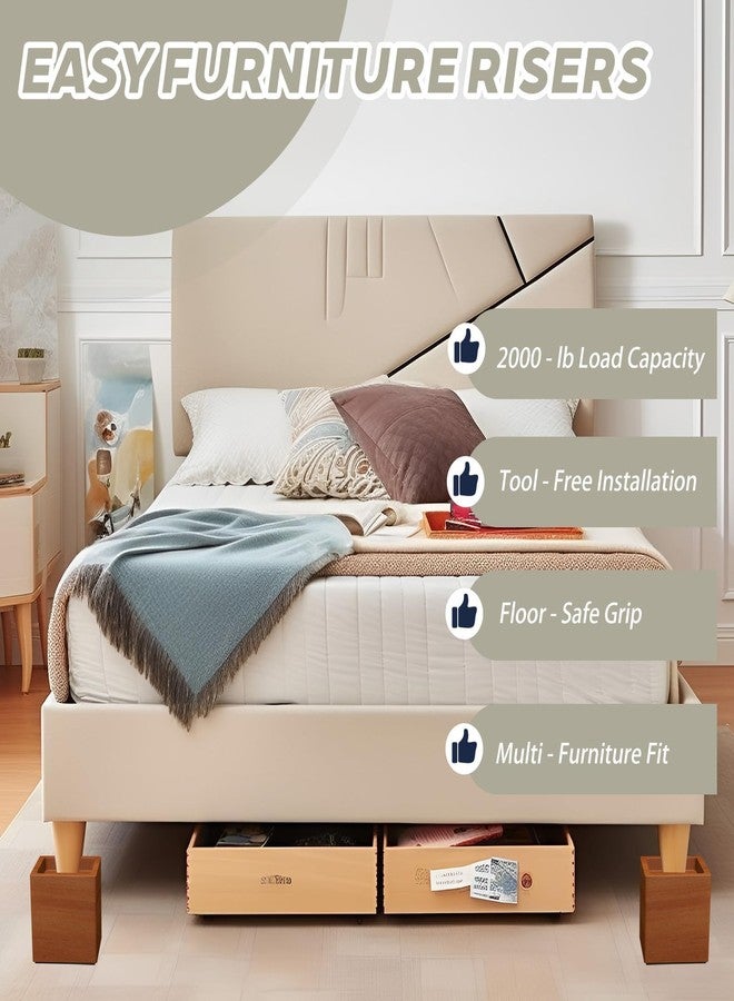 TomGear رافعات أثاث توم جير بارتفاع 4 بوصات - سعة 2000 رطل، تركيب بدون أدوات، تصميم خشب طبيعي للأسرة والأرائك والمكاتب (4 بوصات) - Image 5