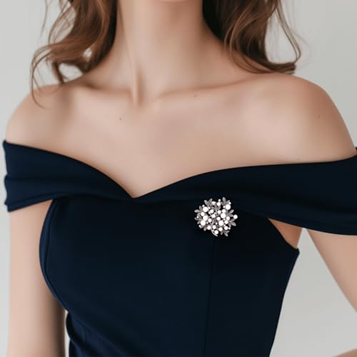 Wynameleri Lapel Pins Brooch Grey Vintage Clump of Leaves Design with Rhinestones and Pink Pearls in Gift Box - Image 5