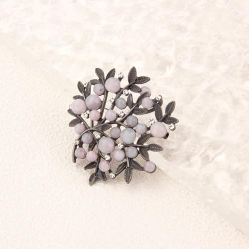 Wynameleri Lapel Pins Brooch Grey Vintage Clump of Leaves Design with Rhinestones and Pink Pearls in Gift Box - Image 3