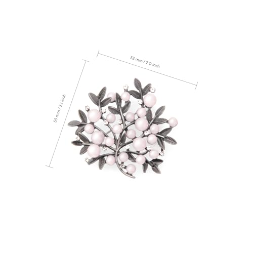 Wynameleri Lapel Pins Brooch Grey Vintage Clump of Leaves Design with Rhinestones and Pink Pearls in Gift Box - Image 2