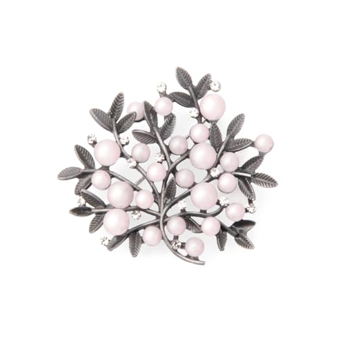 Wynameleri Lapel Pins Brooch Grey Vintage Clump of Leaves Design with Rhinestones and Pink Pearls in Gift Box - Image 1