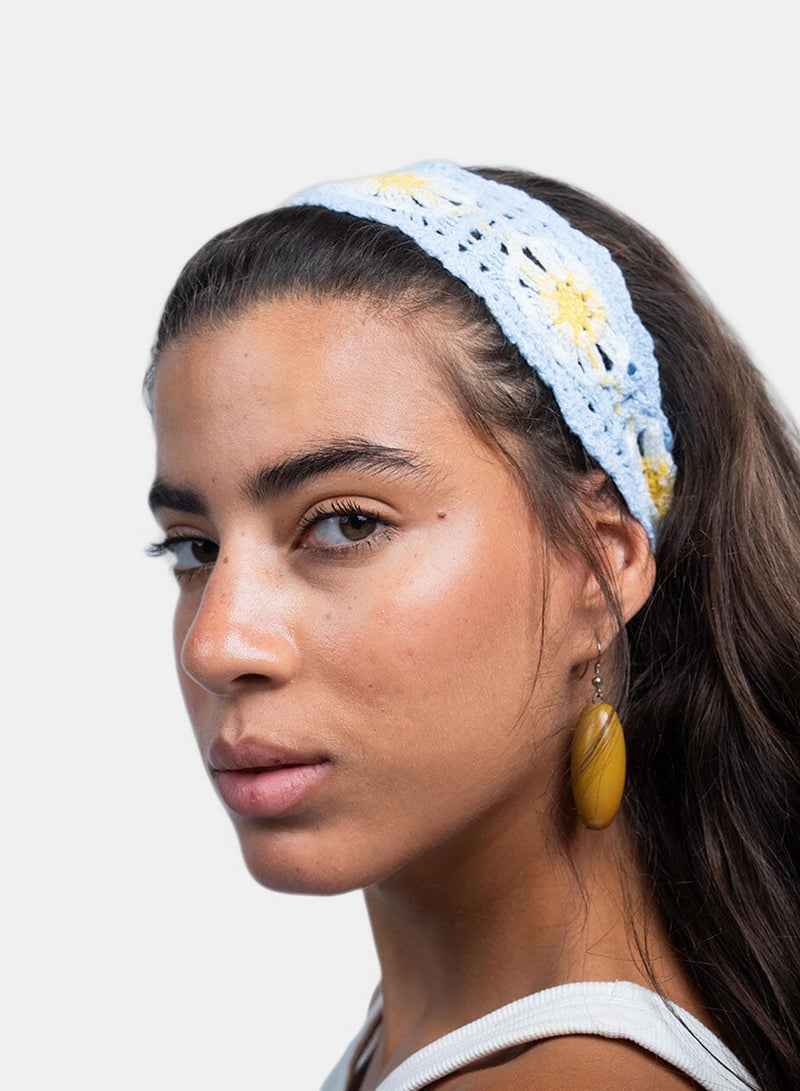 Blue Sunflower Mini Crochet Bandana
