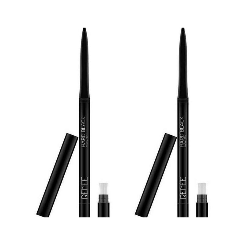 RENEE Hard Black Kajal Pen with Sharpener 035gm Pack Of 2 Matte Finish Rich Color Payoff Long Lasting Upto 24hrs Smudge Water Proof Formula - Image 1