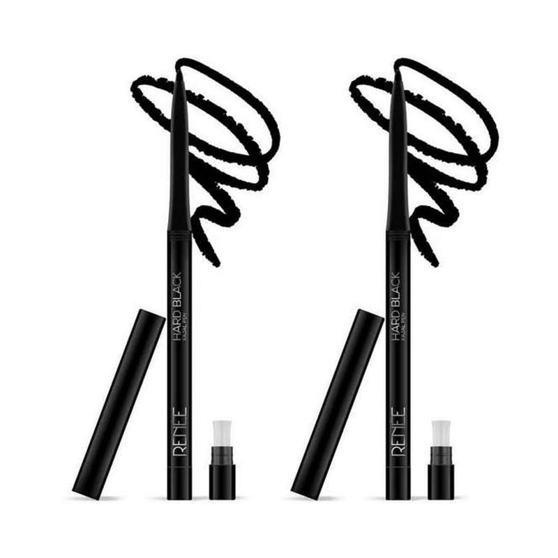 RENEE Hard Black Kajal Pen with Sharpener 035gm Pack Of 2 Matte Finish Rich Color Payoff Long Lasting Upto 24hrs Smudge Water Proof Formula - Image 2