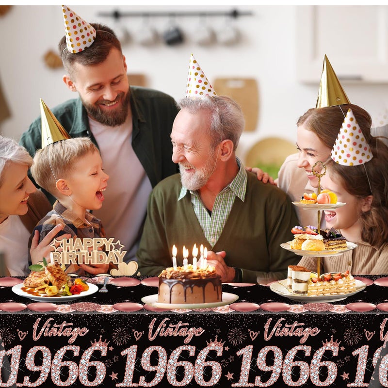 Uiorgui 2pcs 60th Birthday Tablecloth, Black Rose Gold 60th Birthday Decorations for Woman Vintage 1966 Table Cloth Plastic Rectangular Table Cover Happy 60 Anniversary Party Supplies - Image 4