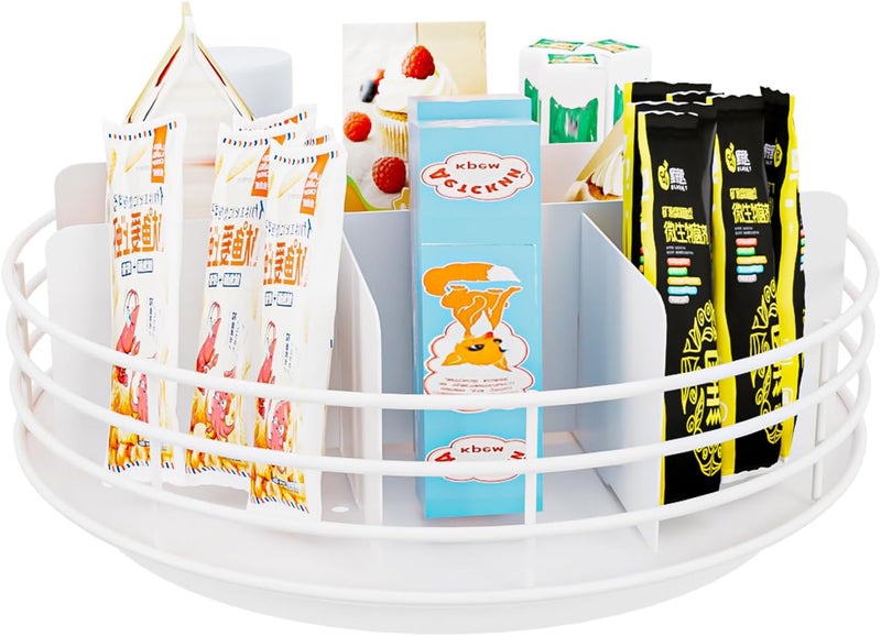 NANAGIFTREE Snack Organizer - Versatile Snack Storage, Lazy Susan with Convenient Grab-and-Go Design, Metal Snack Holder for Home, Office, Breakroom, 11.85" L x 11.85" W x 4.17" H (White) - Image 1