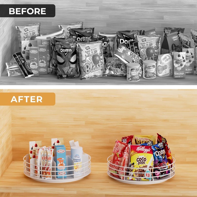NANAGIFTREE Snack Organizer - Versatile Snack Storage, Lazy Susan with Convenient Grab-and-Go Design, Metal Snack Holder for Home, Office, Breakroom, 11.85" L x 11.85" W x 4.17" H (White) - Image 4