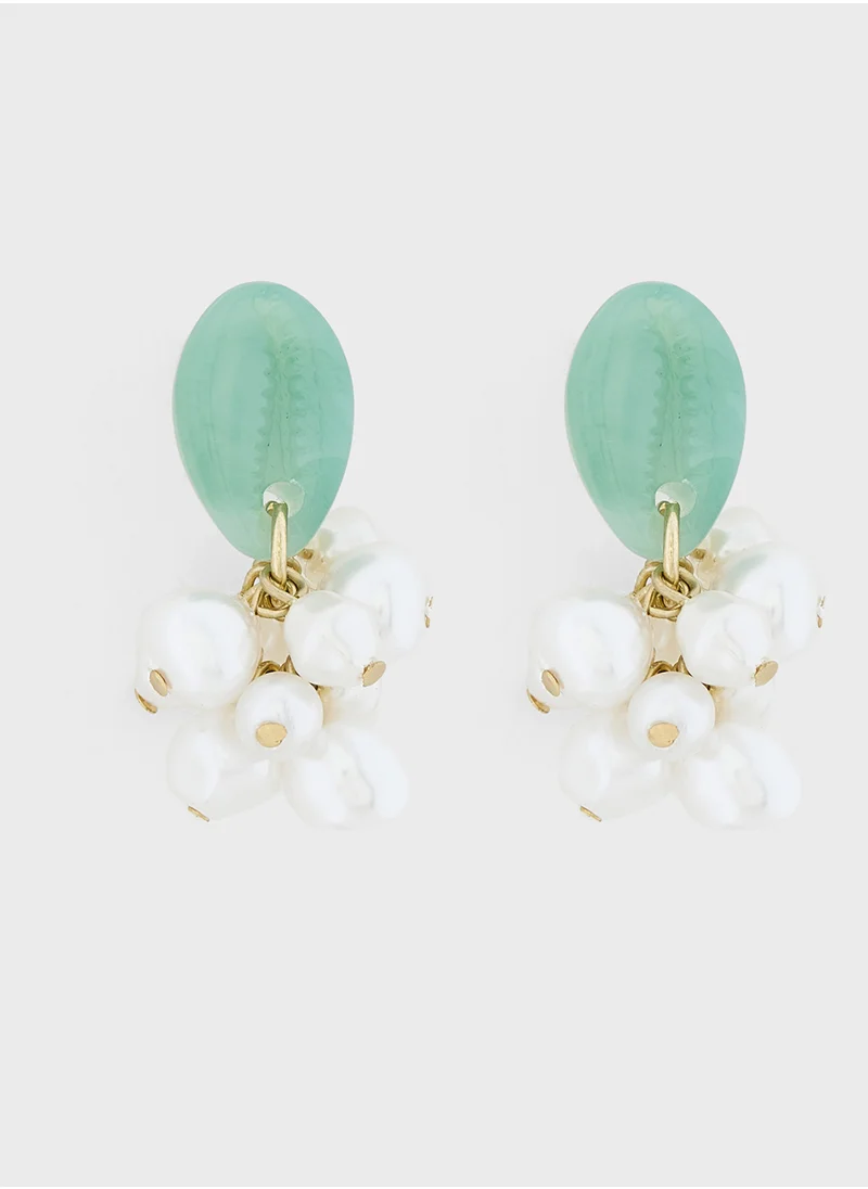 جينجر Pearl Stone Stud Earrings