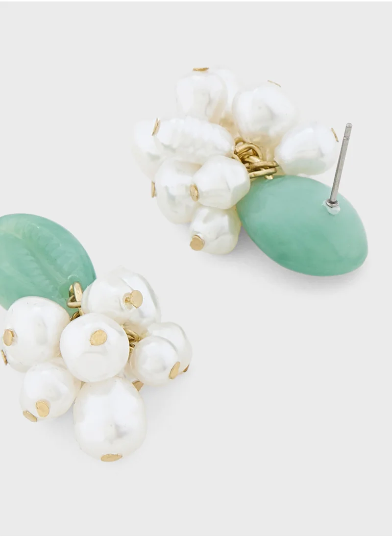 جينجر Pearl Stone Stud Earrings