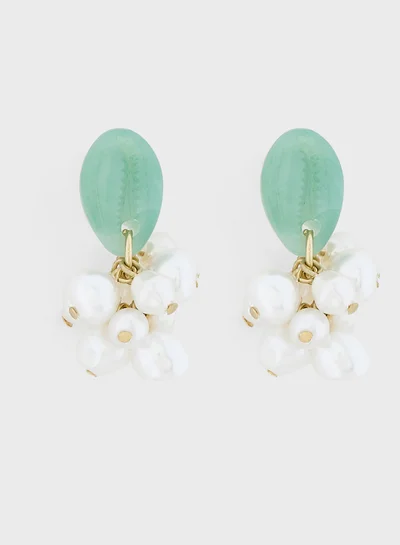 Ginger Pearl Stone Stud Earrings