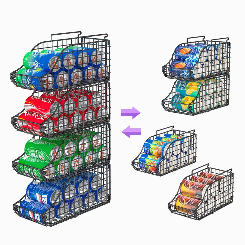 Sonyabecca 4-Pack Stackable Canned Food Organizer with Handles for Kitchen, Soda Can Organizer for Pantry Shelves, Wire Cabinet Shelf for Can Storage, Foldable Soda Dispenser, Patent Pending, Black - Image 5