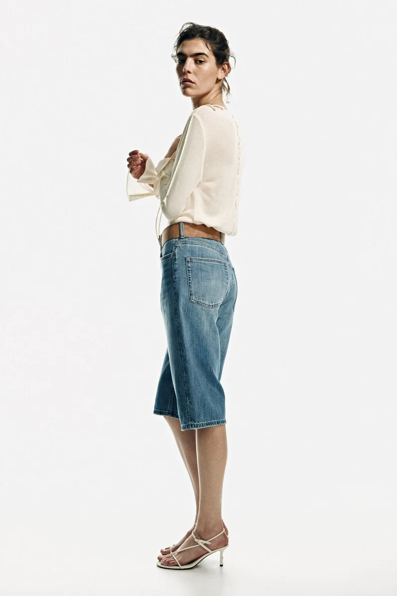 H&M  Belted denim Bermuda shorts for Women | Best Price UAE