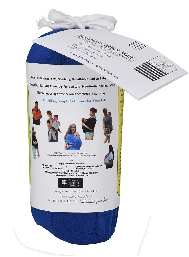Simply Essential Solutions حمالة أطفال ناعمة، مرنة، قطنية، حمالة أطفال، غطاء للرضاعة للاستخدام مع حديثي الولادة حتى toddlers: توزع الوزن بالتساوي لراحة أكبر أثناء الحمل (أزرق ملكي) - Image 2