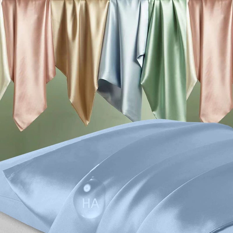 DKBslik Silk Pillowcase 2 Pack  Natural Mulberry Silk Pillow Case Anti Acne Silk Pillowcase for Hair and Skin  King Size Silk Satin Pillowcase Set of 2 with Hidden Zipper  Gifts for Women Men  Haze Blue - Image 2