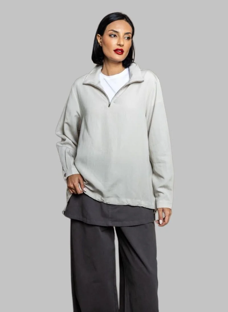 Bond Light Grey Half-Zip Relaxed Fit Top