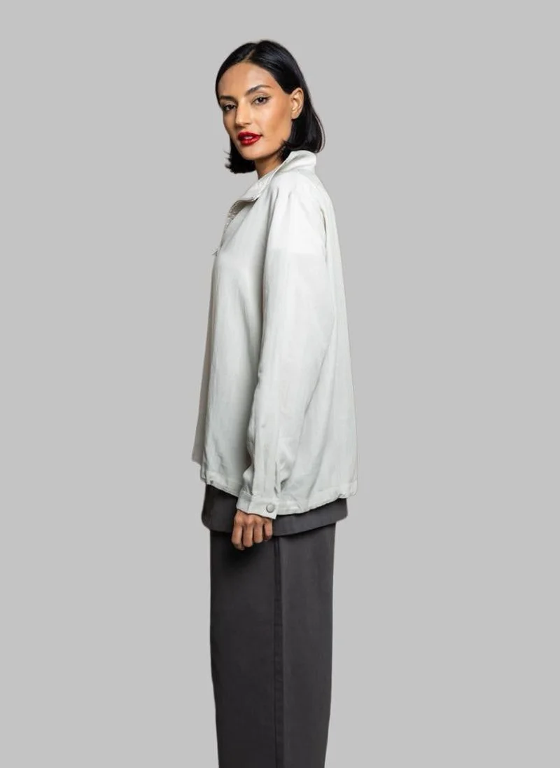 Bond Light Grey Light Grey Half-Zip Relaxed Fit Top for Women | Best Price UAE