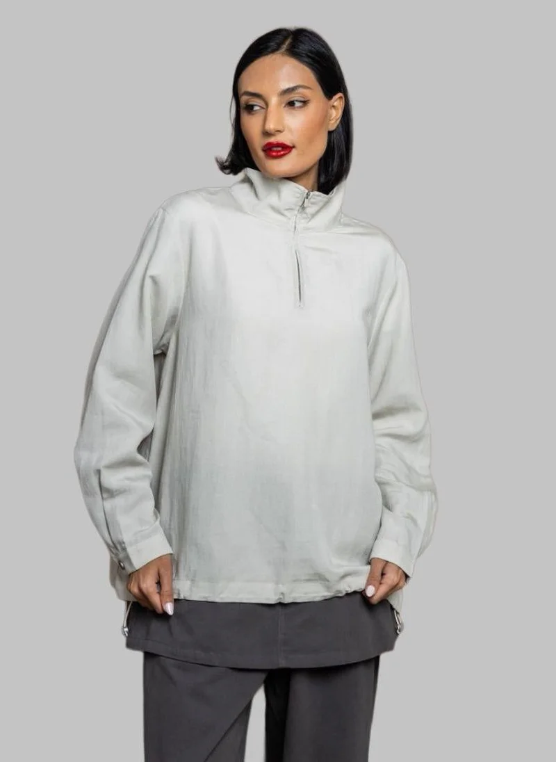 Bond Light Grey Half-Zip Relaxed Fit Top