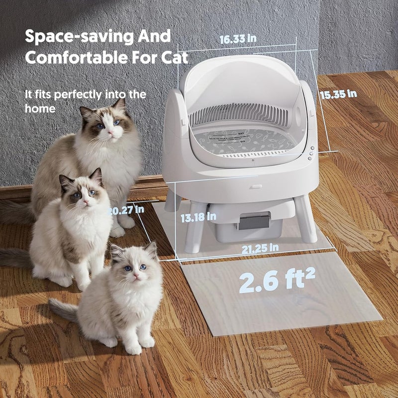 PetPivot Self-Cleaning Cat Litter Box for Multiple Cats - Automatic, Open Top, White with Liners and Mat Included - Image 3