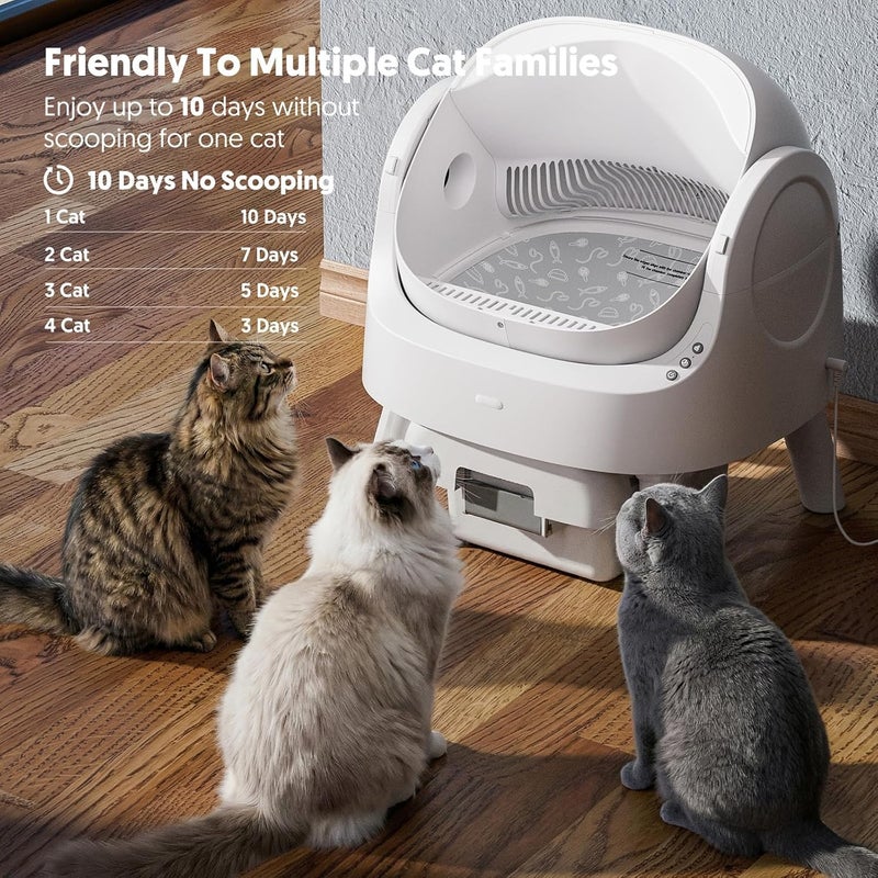 PetPivot Self-Cleaning Cat Litter Box for Multiple Cats - Automatic, Open Top, White with Liners and Mat Included - Image 5