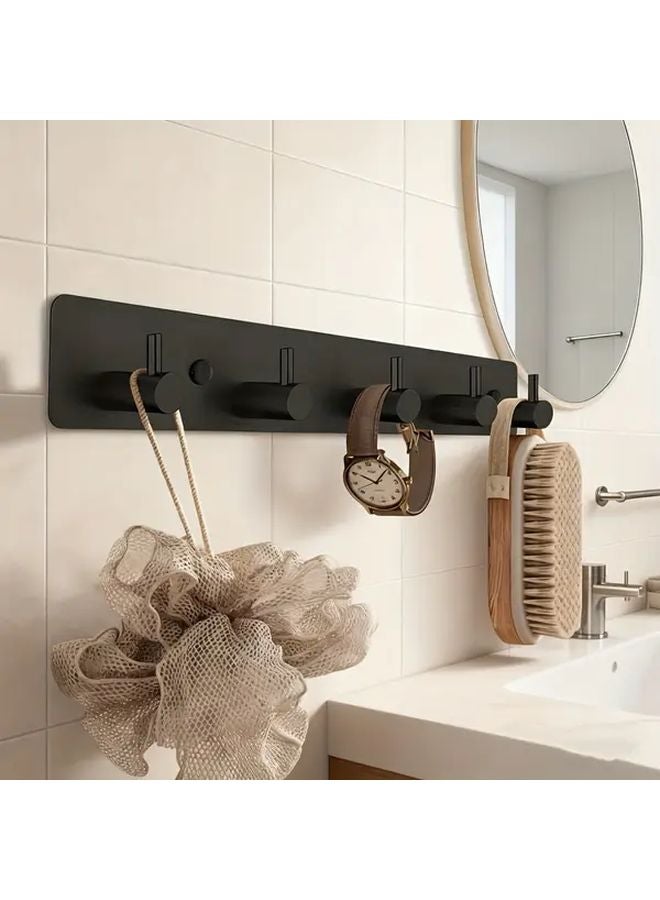 رفرف حائط من الفولاذ المقاوم للصدأ لحمل المعاطف والقبعات، 5 خطافات متينة، فضي لامع - Image 2