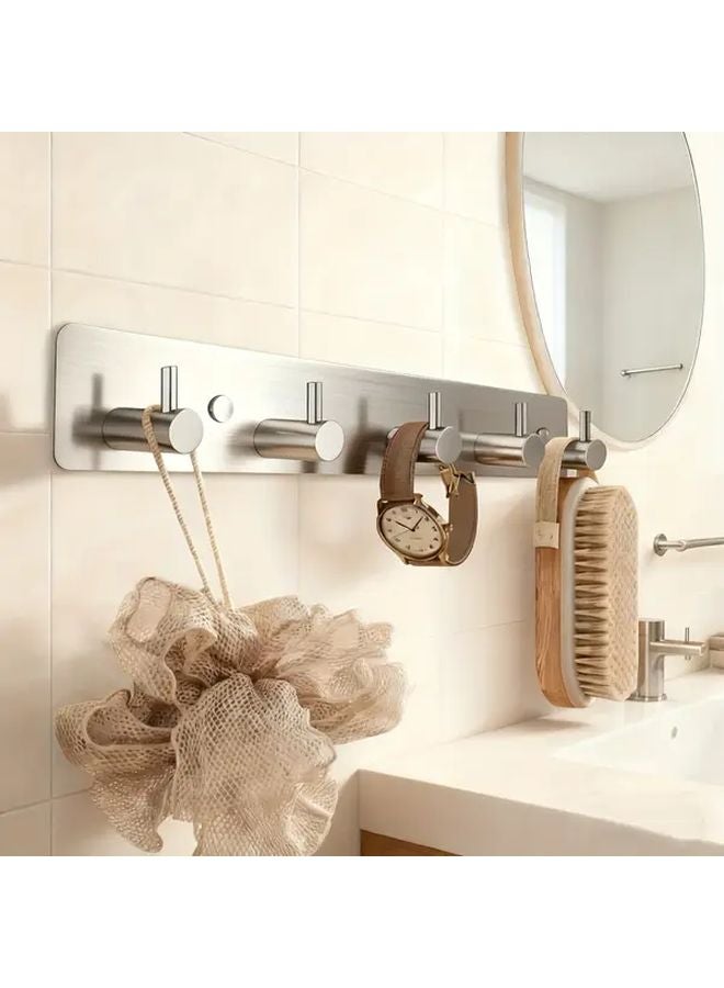 رفرف حائط من الفولاذ المقاوم للصدأ لحمل المعاطف والقبعات، 5 خطافات متينة، فضي لامع - Image 4