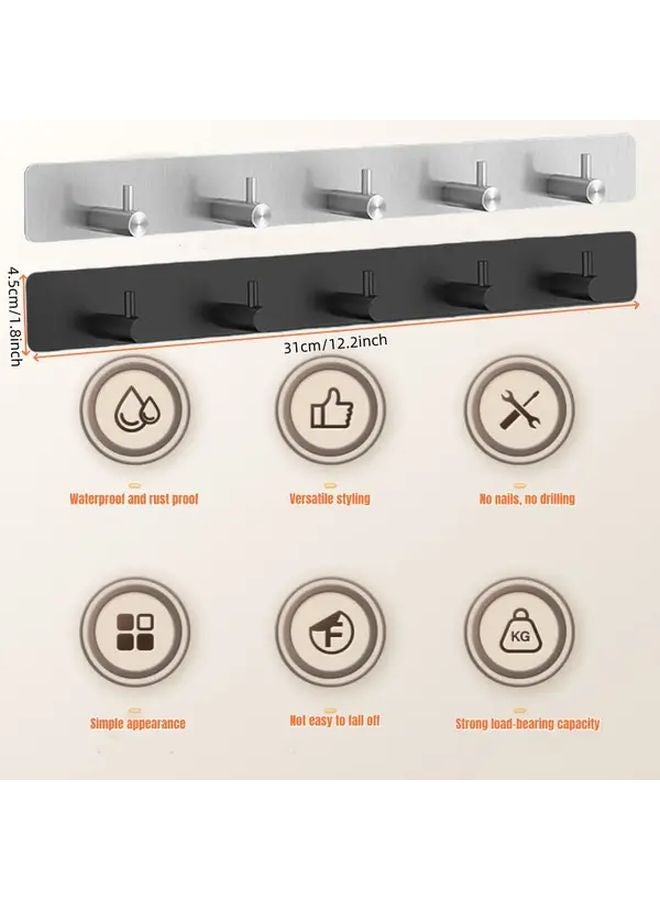 رفرف حائط من الفولاذ المقاوم للصدأ لحمل المعاطف والقبعات، 5 خطافات متينة، فضي لامع - Image 5