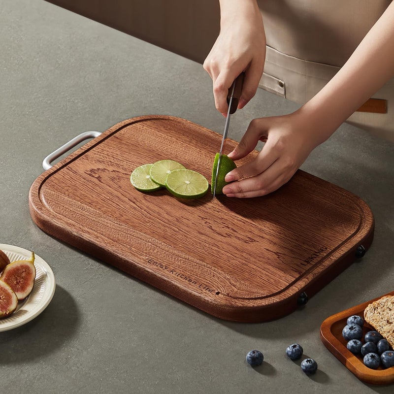 Leking Premium Solid Ebony Wood Cutting Board for Kitchen - 14.5"x9.5"x1" Double Sided Butcher Block, Thick Chopping Board with Juice Groove & Non-Slip Feet, Food Grade Serving Board for Meat Veggie - Image 5