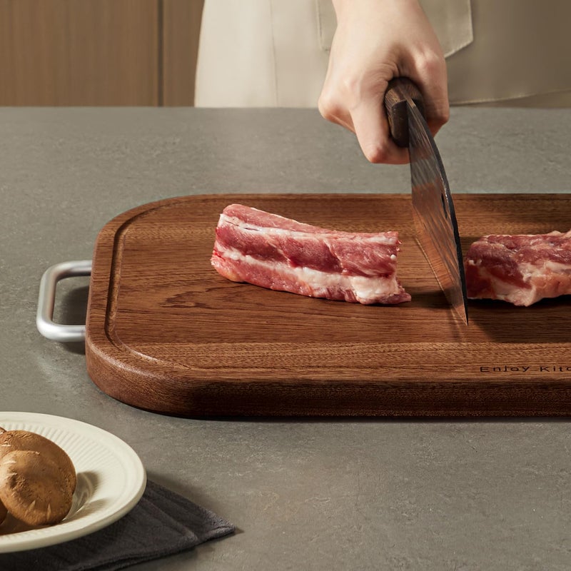 Leking Premium Solid Ebony Wood Cutting Board for Kitchen - 14.5"x9.5"x1" Double Sided Butcher Block, Thick Chopping Board with Juice Groove & Non-Slip Feet, Food Grade Serving Board for Meat Veggie - Image 3