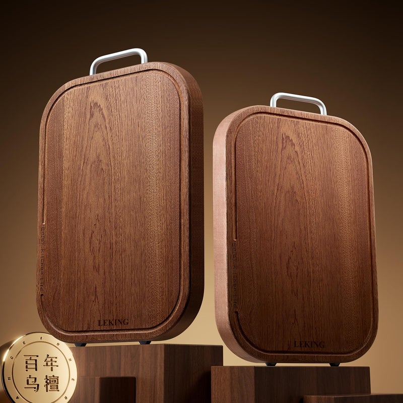 Leking Premium Solid Ebony Wood Cutting Board for Kitchen - 14.5"x9.5"x1" Double Sided Butcher Block, Thick Chopping Board with Juice Groove & Non-Slip Feet, Food Grade Serving Board for Meat Veggie - Image 2