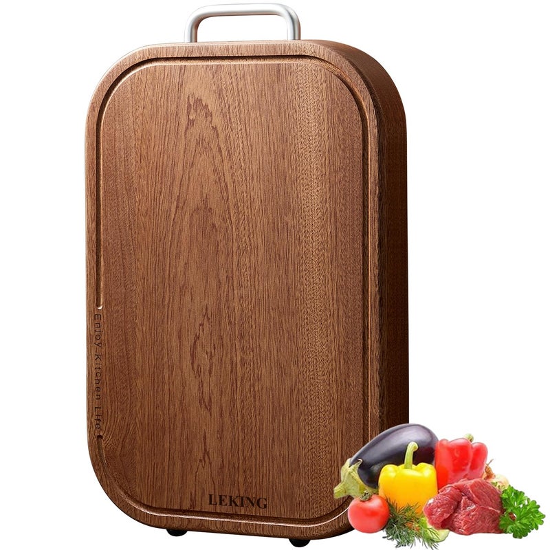 Leking Premium Solid Ebony Wood Cutting Board for Kitchen - 14.5"x9.5"x1" Double Sided Butcher Block, Thick Chopping Board with Juice Groove & Non-Slip Feet, Food Grade Serving Board for Meat Veggie - Image 1