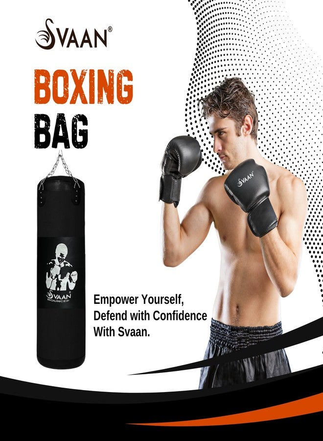طقم ملاكمة سفان | كيس ملاكمة فارغ، كيس ملاكمة بسلسلة فائقة القوة وقفازات من الجلد الصناعي المقاوم للماء | اللون أسود | المقاس 42 | - Image 5
