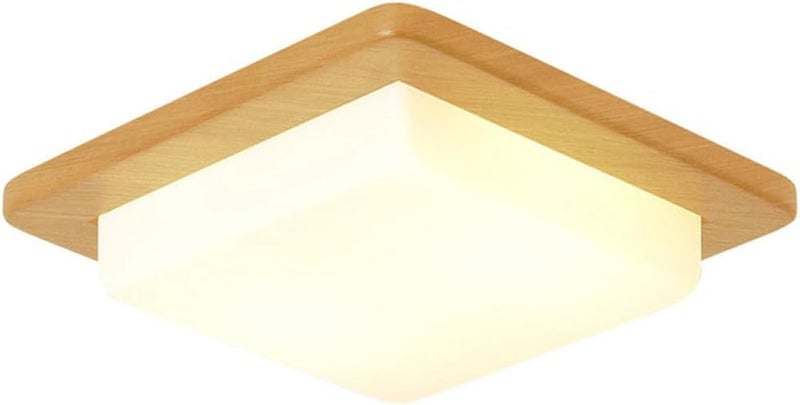Nordic Style LED Ceiling Light Fixture - 18W Square Wood Flush Mount Lamp with 3 Color Temperatures for Bedroom, Dining Room, Hallway(Natural,32cm) - Image 1