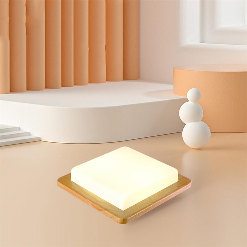 Nordic Style LED Ceiling Light Fixture - 18W Square Wood Flush Mount Lamp with 3 Color Temperatures for Bedroom, Dining Room, Hallway(Natural,32cm) - Image 4