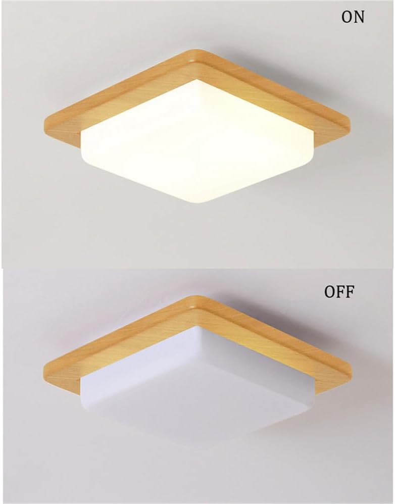 Nordic Style LED Ceiling Light Fixture - 18W Square Wood Flush Mount Lamp with 3 Color Temperatures for Bedroom, Dining Room, Hallway(Natural,32cm) - Image 5