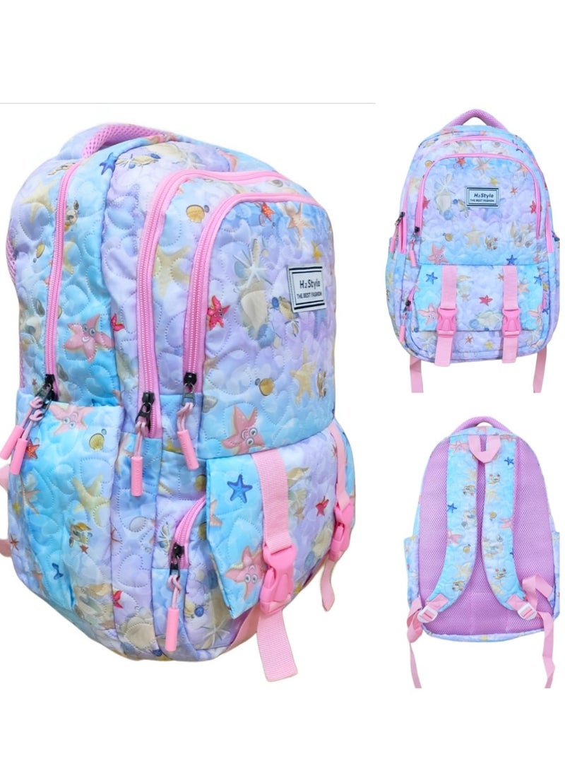 h2 Wide large captone trendy school baded multizips bag backpack - Image 1