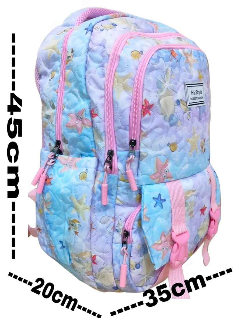 h2 Wide large captone trendy school baded multizips bag backpack - Image 2
