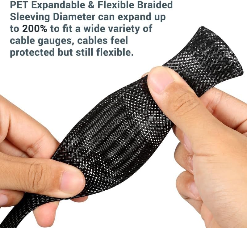 Aibole 25Ft-1/2inch PET Expandable Braided Wire Sleeving,Wire Loom Cable Sleeve for TV,Computer,Home Theater,Automotive,Home Industrial,Electrical Wires,Chemical,Protect Cat from Chewing Cords,Black - Image 2
