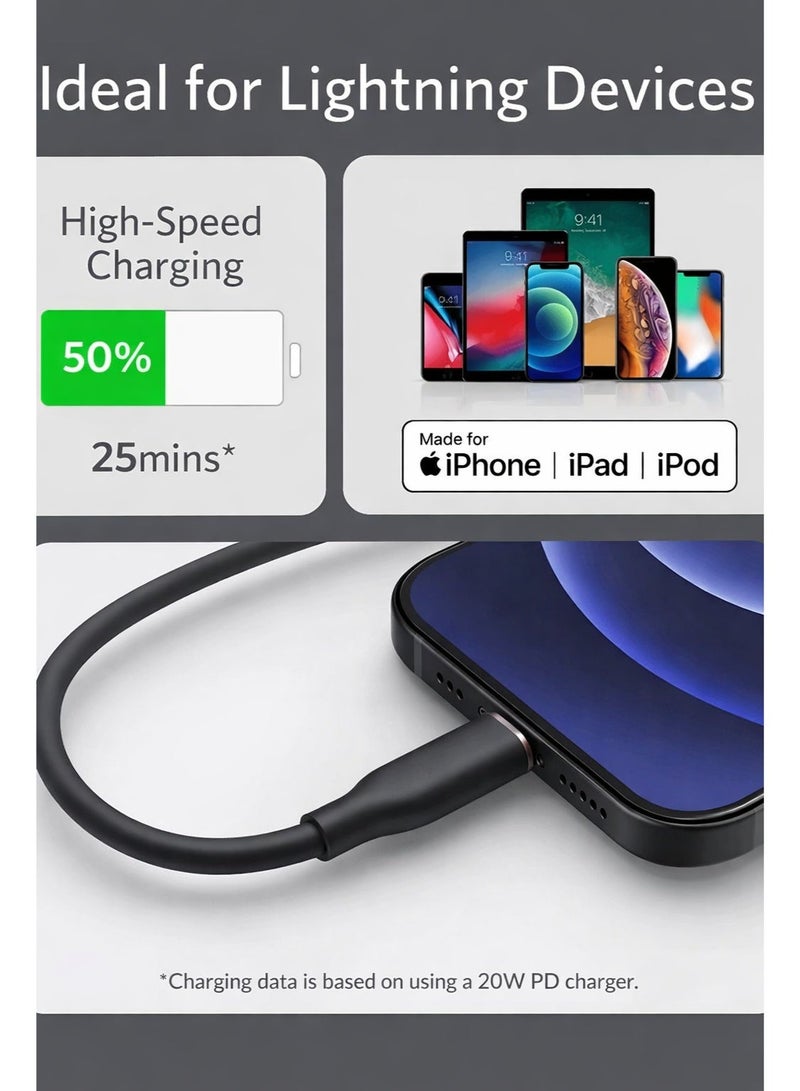 كابل تايب سي إلى لايتنينج سيليكون مرن – شحن سريع PD ونقل بيانات – مضاد للتشابك – iPhone/iPad - Image 3