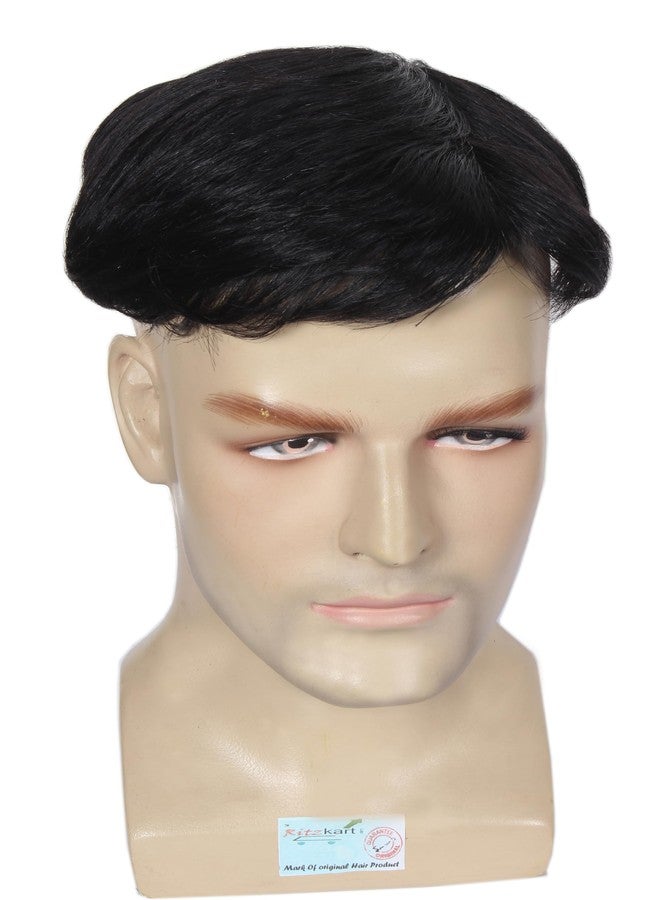 Ritzkart Feel Real Human Hair Topper for Covered Baldness Top Area with Clip on Hairpiece Black Color for Men Daily/Party Use (5x5 U Shape) - Image 1