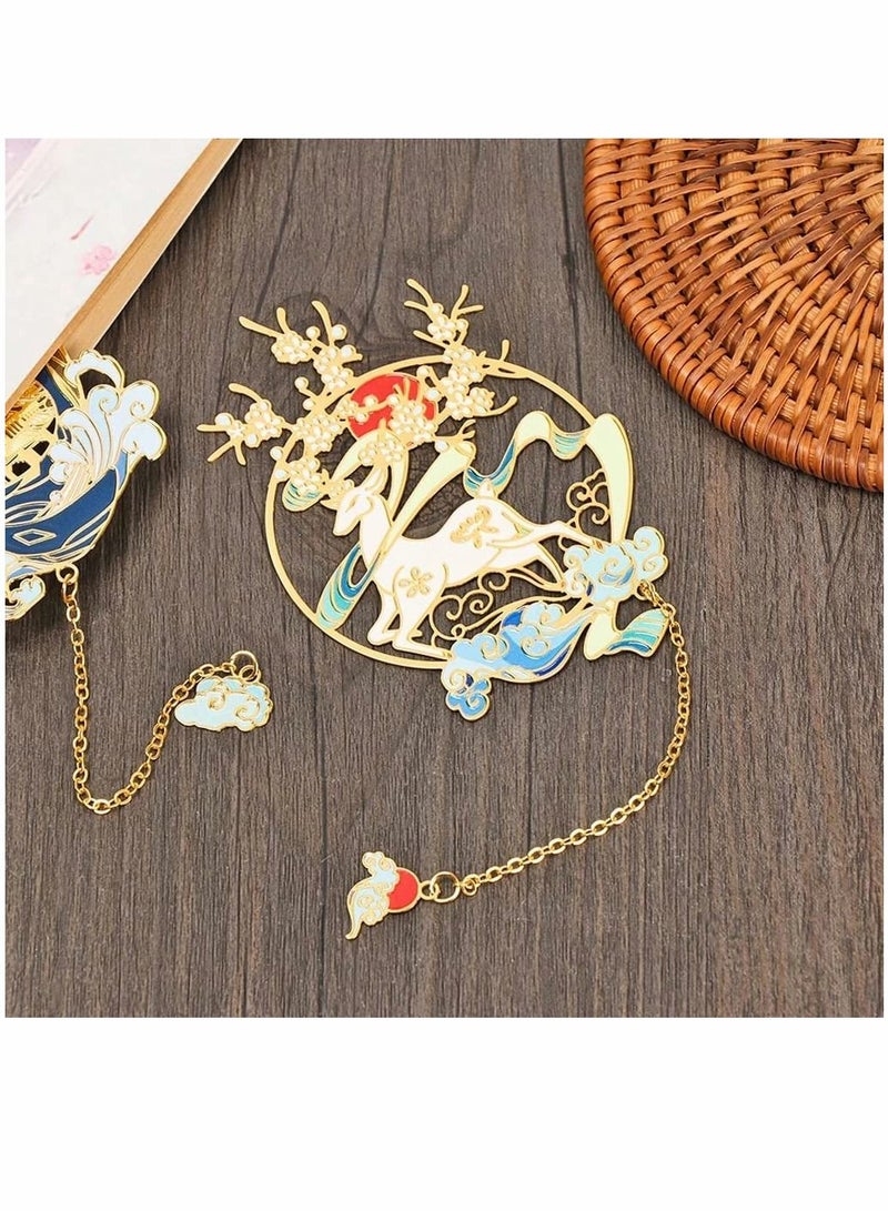 SYOSI Deer Bookmark Retro Vintage Hollow Pagination Mark Bookmark Chinese Style Metal Book Markers Clip Cute Deer Bookmarks for Books Animal Bookmark Book Supplies (1PC White Deer) - Image 3