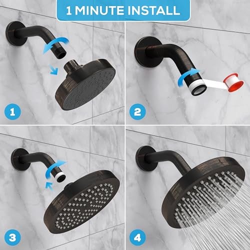 SparkPod Shower Head - High Pressure Rain - Premium Quality Luxury Design - 1-Min Install - Easy Clean Adjustable Replacement for Your Bathroom Shower Heads (Vintage Oil Rubbed Bronze, 6 Inch Round) - Image 3