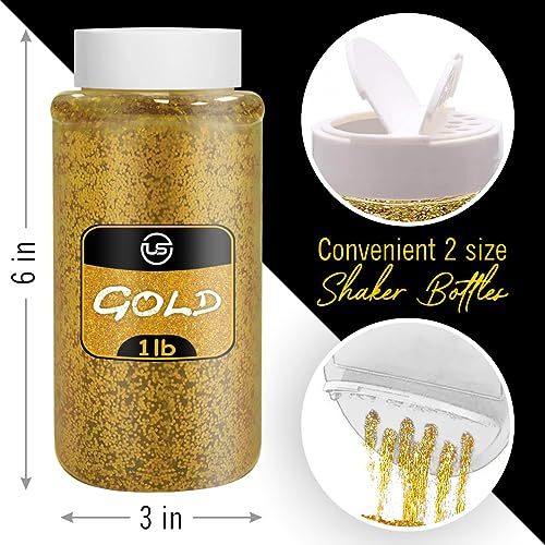 Ultimate Stationery Gold Glitter Bulk, Fine Glitter for Crafts, Resin and Scrapbooking – 1 LB/16OZ Shaker Bottles Great for Tumblers and Crafts - Image 2