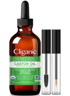 Cliganic Organic Castor Oil 100% Pure (4Oz With Eyelash Kit) For Eyelashes Eyebrows Hair & Skin  - Image 1