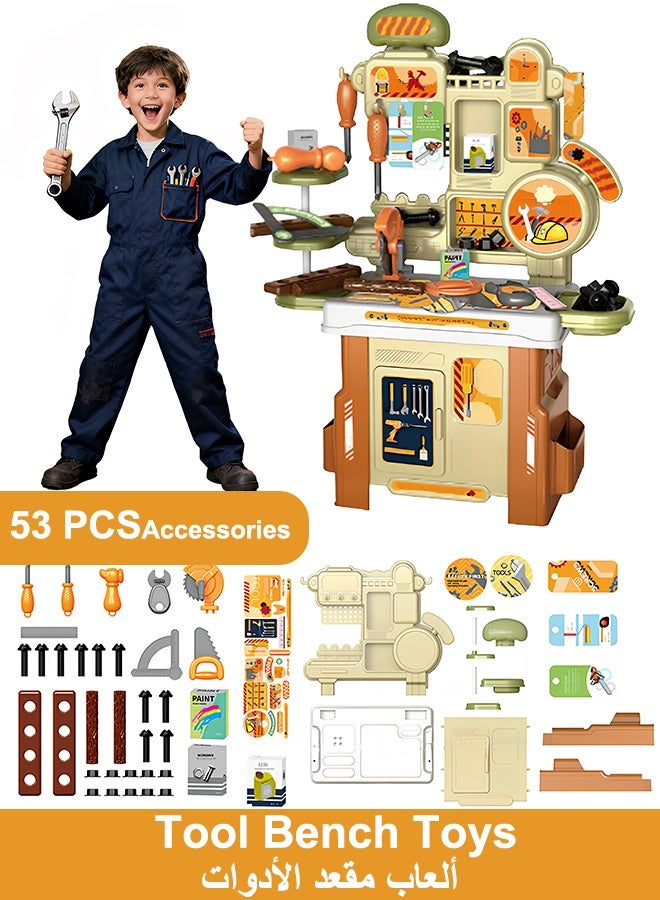 Quivlox Kids Tool Bench Toys,Kids Intellectual Development Tool Table Toy Set,Kids Realistic Tool Bench Toys,Pretend Play Tool Kit & Learning Gift for Boys and Girls,53-piece Tool Bench Toy Set,Game Set Including Screwdriver, Ruler, Saw, Nut and Other Tools - Image 1