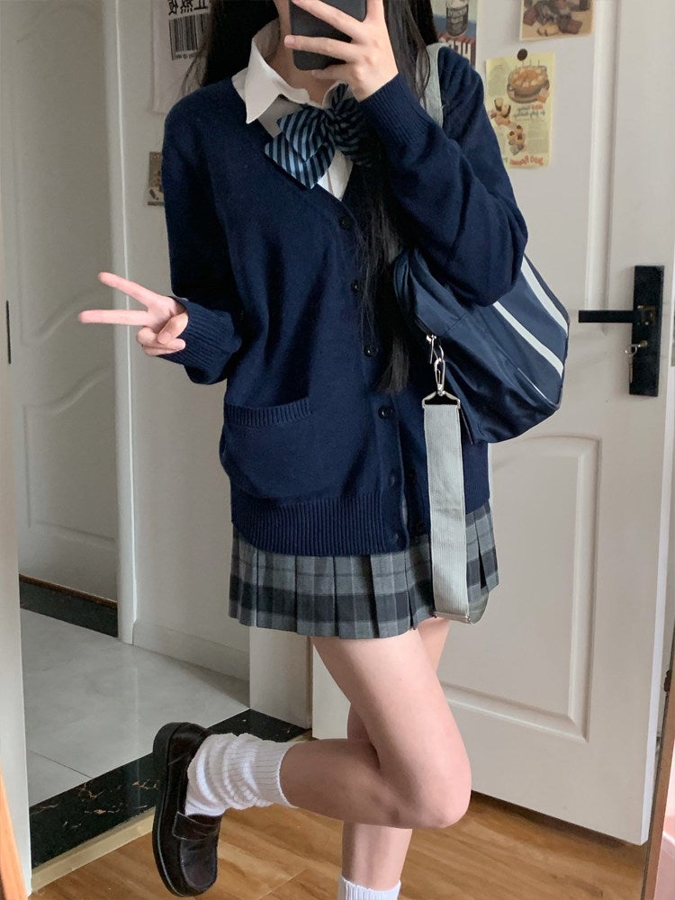 Dog Short 36CM Thousand Nag Skirt JK Uniform Japanese School Supply Dark Grey Pullover Sweater High Waist Skirt Set Autumn and Winter - Image 1