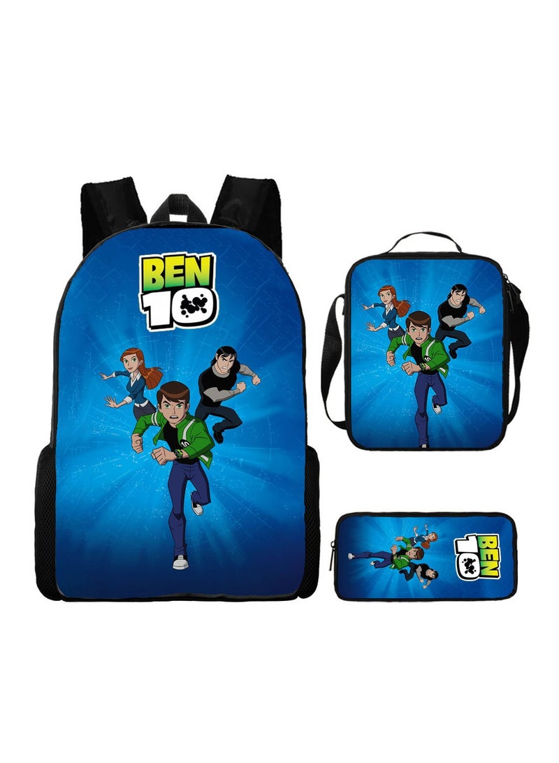 SKT Shiketro Ben 10 Backpack Student Schoolbag Anime Cartoon Backpack Backpack 29*16*42CM + Shoulder Bag 19*6*23CM + Pen Bag 24*7*11CM Three-piece Set - Image 1
