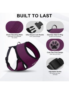 BINGPET BINGPET No Pull Dog Harness for Small Medium Dogs,All Weather Mesh Step in Vest Harness for Small Dogs,Breathable Mesh Puppy Cat Harnesses,Step-in Air Dog Harness for for Small Dogs,Purple,Medium  - Image 2